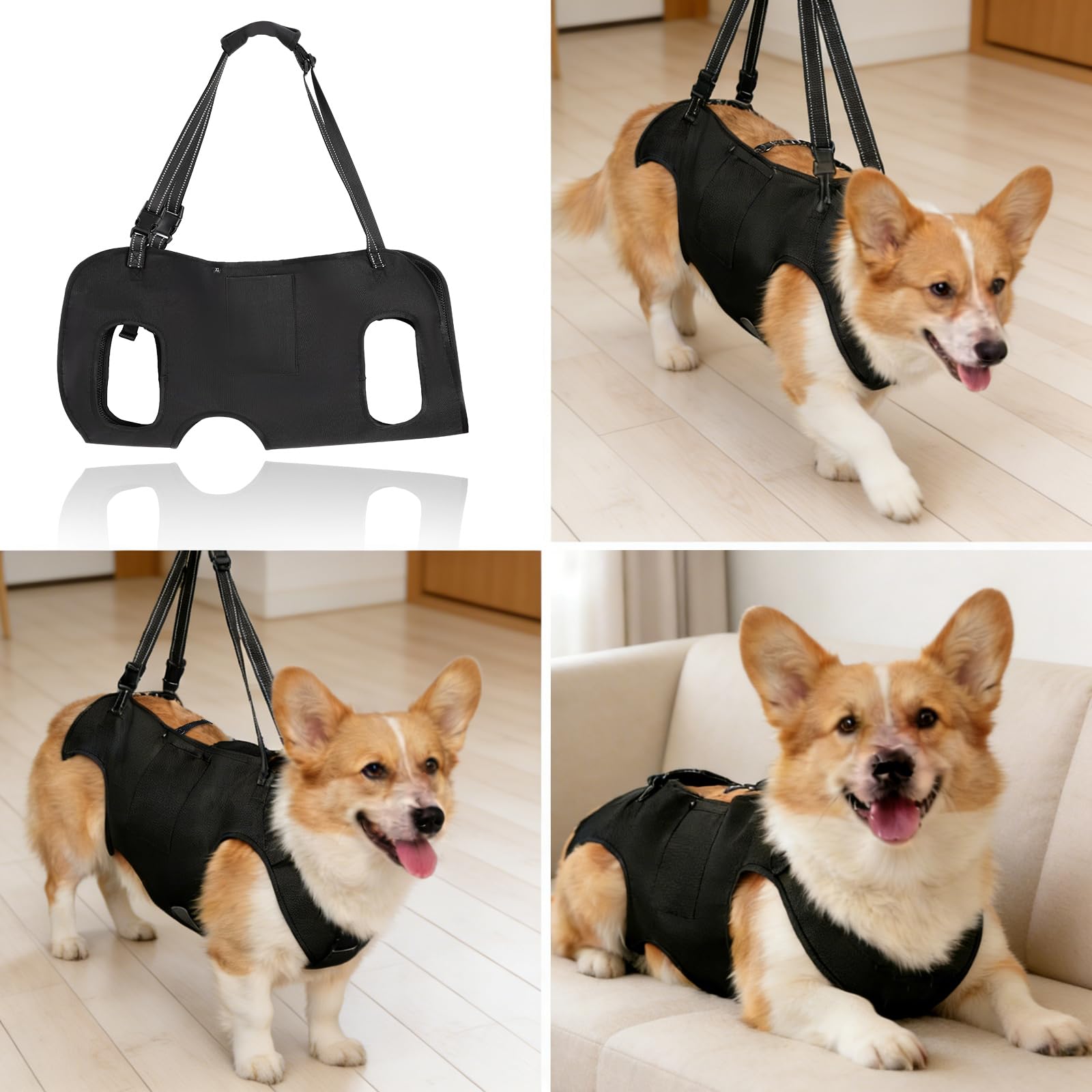 INKNOTE adjustable-handle harness highlights easy fitting and secure lifting for canine comfort.