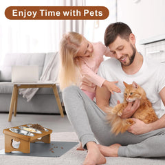 INNVVIS solid wood stand elevates feeding with sturdy support and warm chestnut tone.