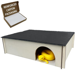 INOSCIND slate reptile hide XL front view provides natural shelter and humidity control for ball pythons.