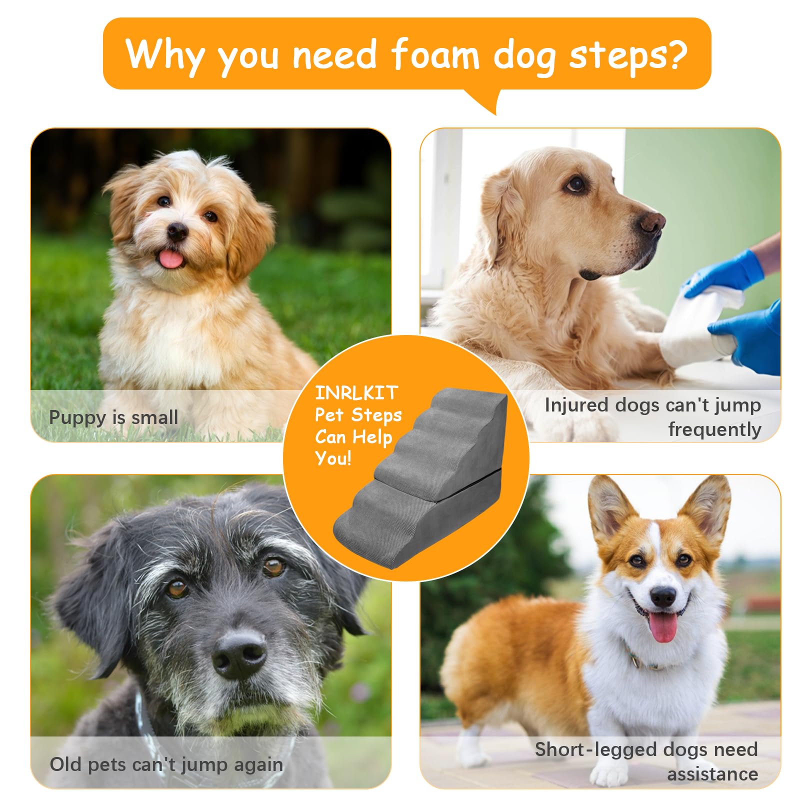 INRLKIT dog stairs grey color blends with any home décor.
