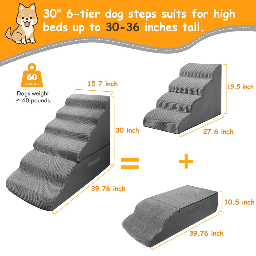 INRLKIT dog stairs soft foam steps provide gentle incline for small dogs.