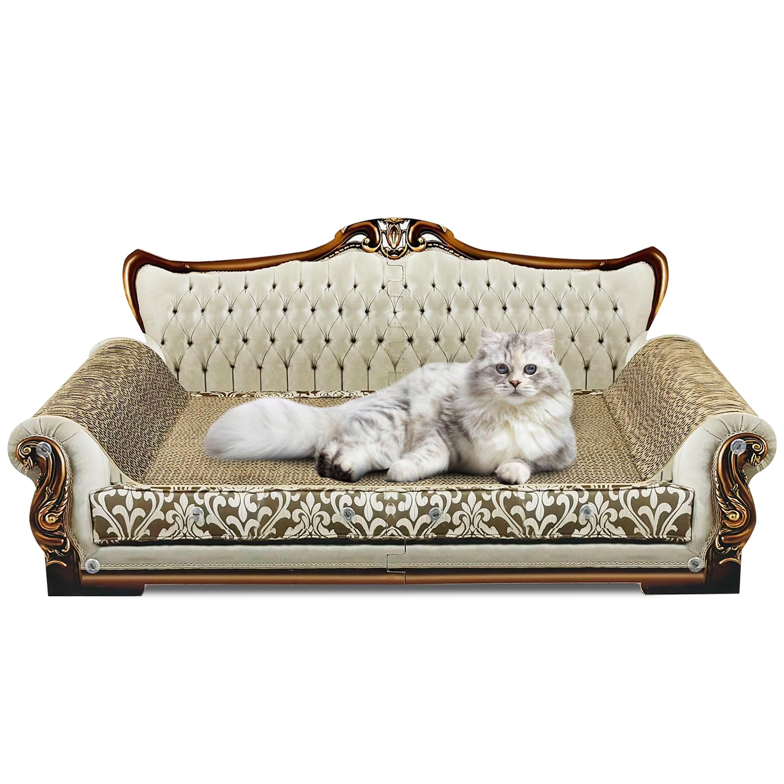 INRLKIT Luxury Cardboard Scratcher Sofa for cozy indoor cat lounging and scratching.