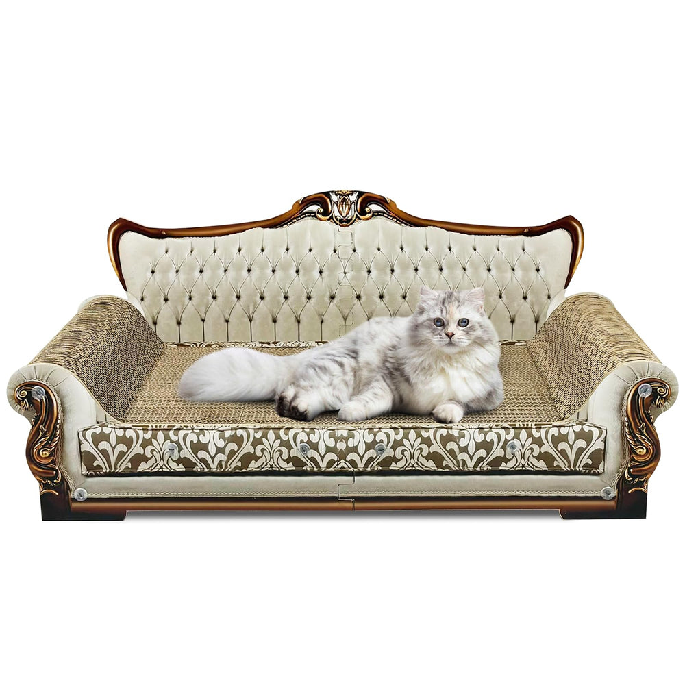 INRLKIT Luxury Cardboard Scratcher Sofa for cozy indoor cat lounging and scratching.