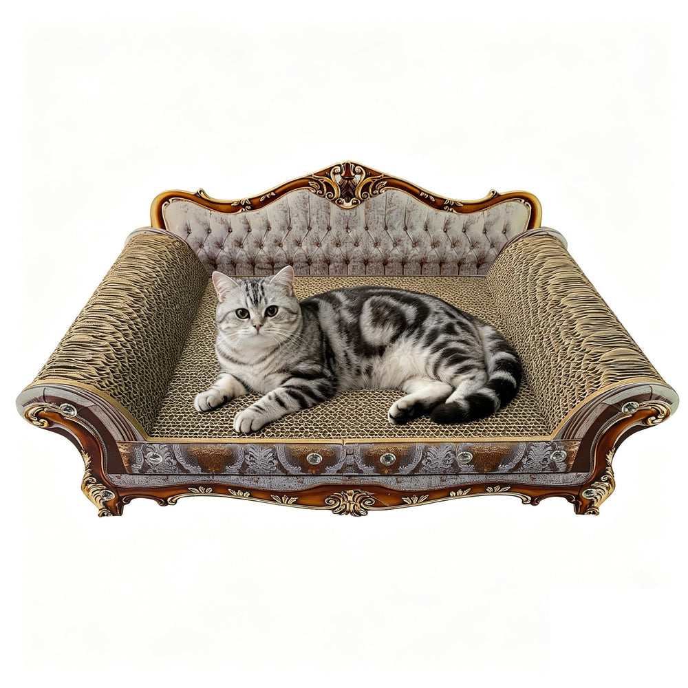 INRLKIT luxury cardboard scratcher sofa bed front view inviting cats to lounge and scratch