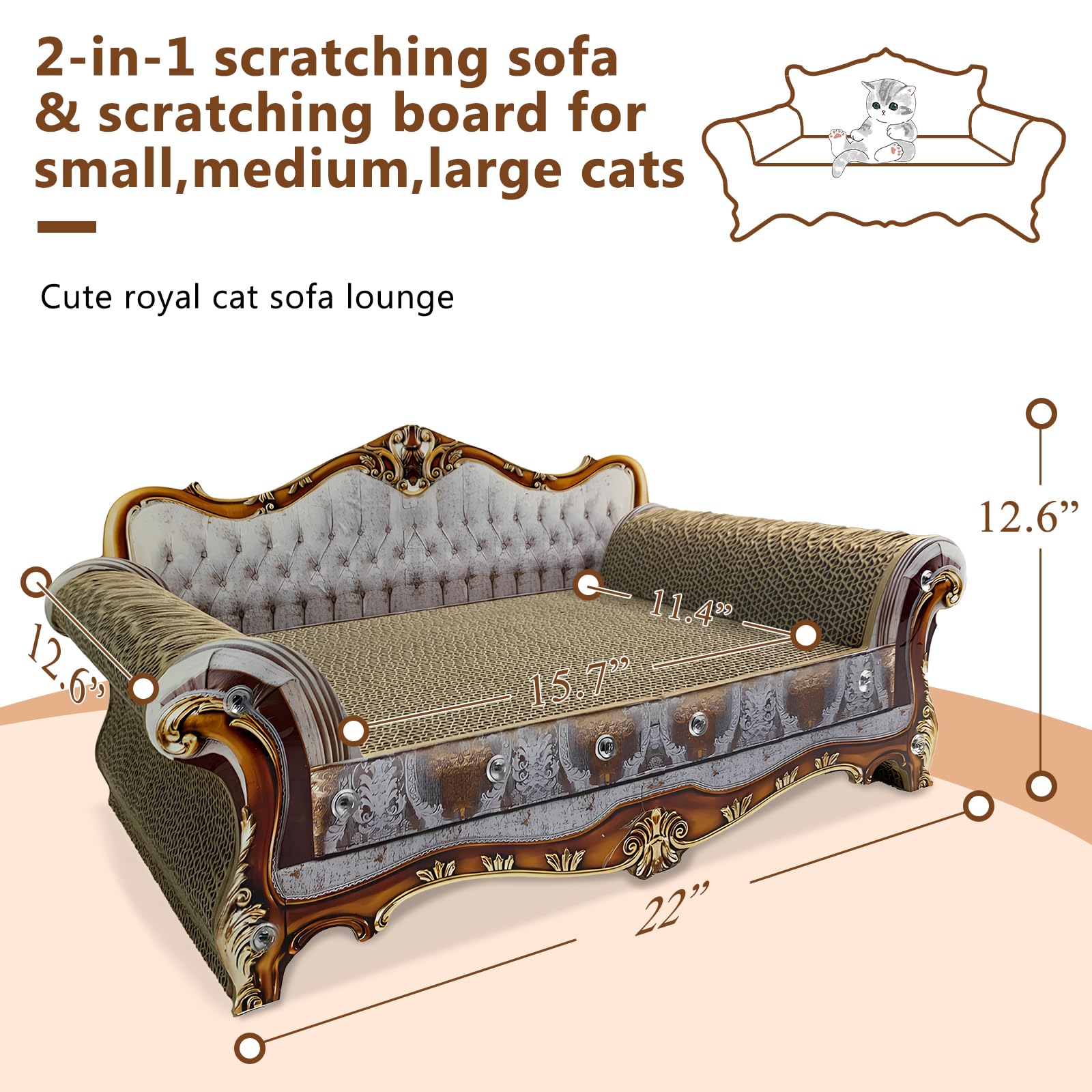 INRLKIT luxury cardboard scratcher sofa bed side view shows elevated design protecting furniture