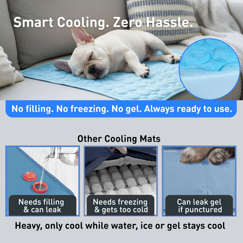 Inspectortail Self Cooling Mat outdoors on a patio for cooling relief.