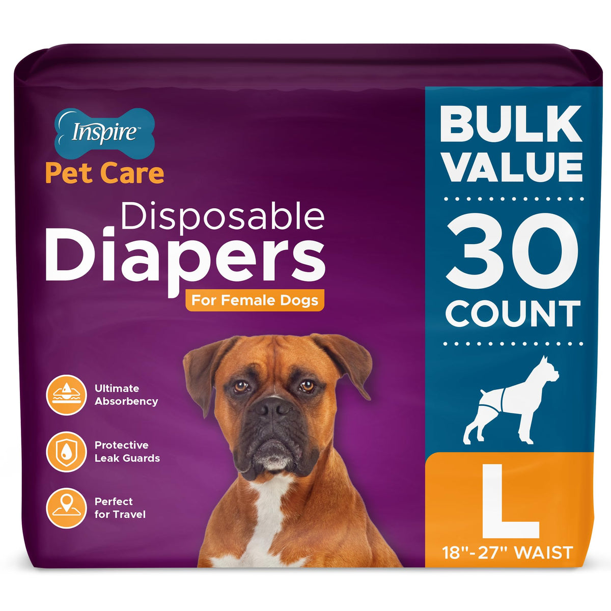 Inspire Pet Care bulk pack dog diapers for female dogs with protective coverage during training
