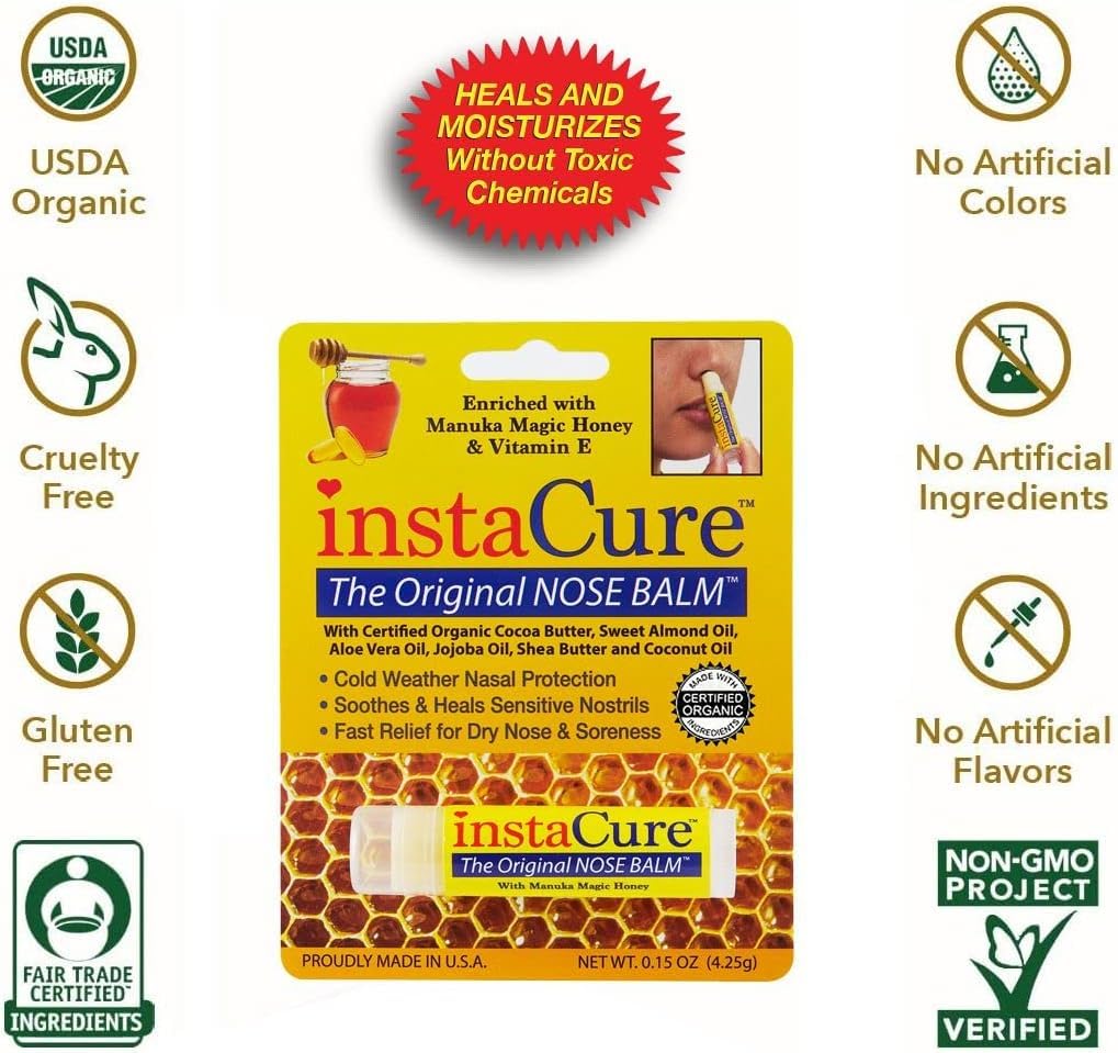 INSTACURE nose balm uses certified organic oils for nourishment