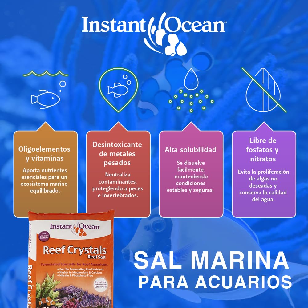 Instant Ocean Reef Crystals dosing scoop shows easy measurement for dosing.