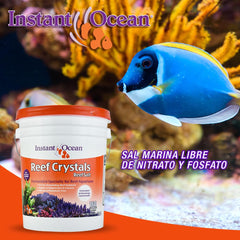 Instant Ocean Reef Crystals label closeup highlights calcium and trace elements.