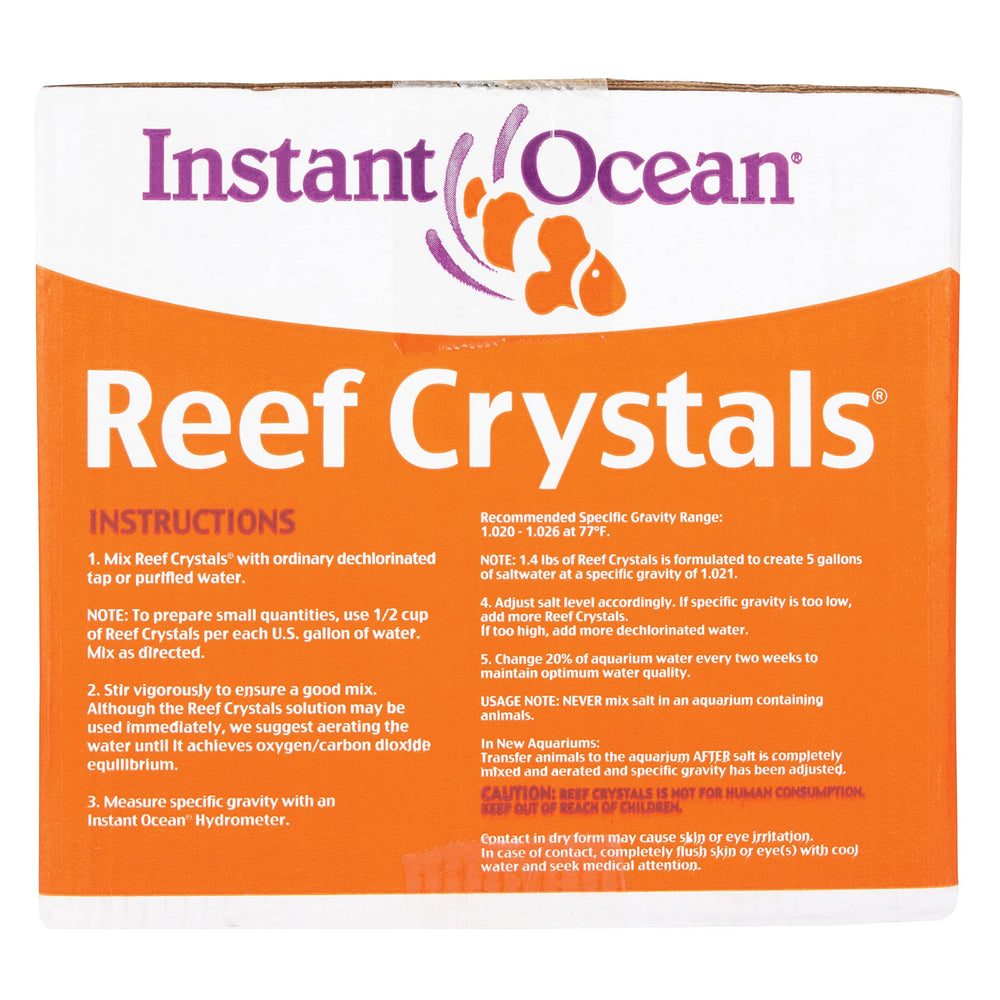 Measuring cup shows dosing for reef tanks with Instant Ocean Reef Crystals.