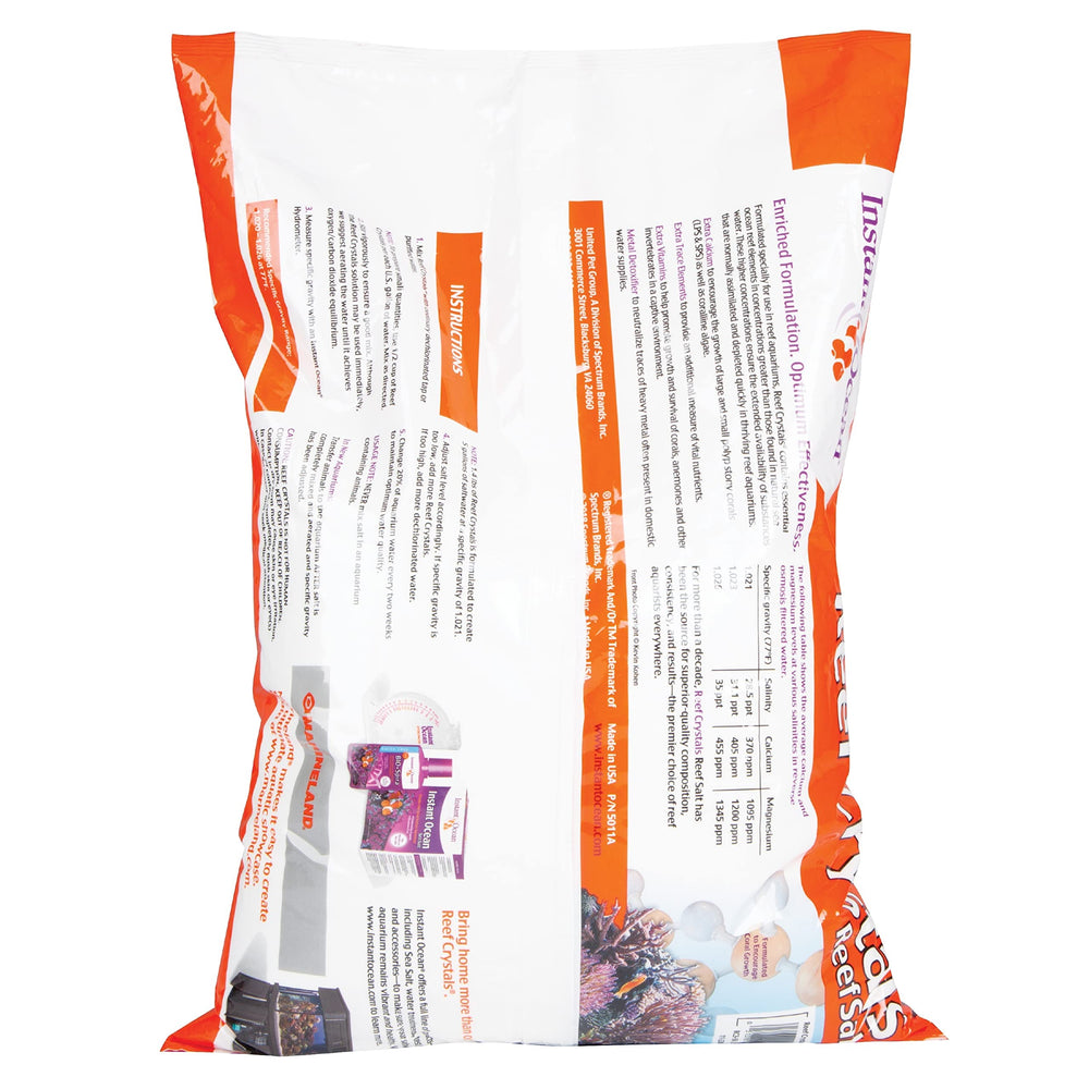 Instant Ocean Reef Crystals packaging displays steps for precise reef water preparation