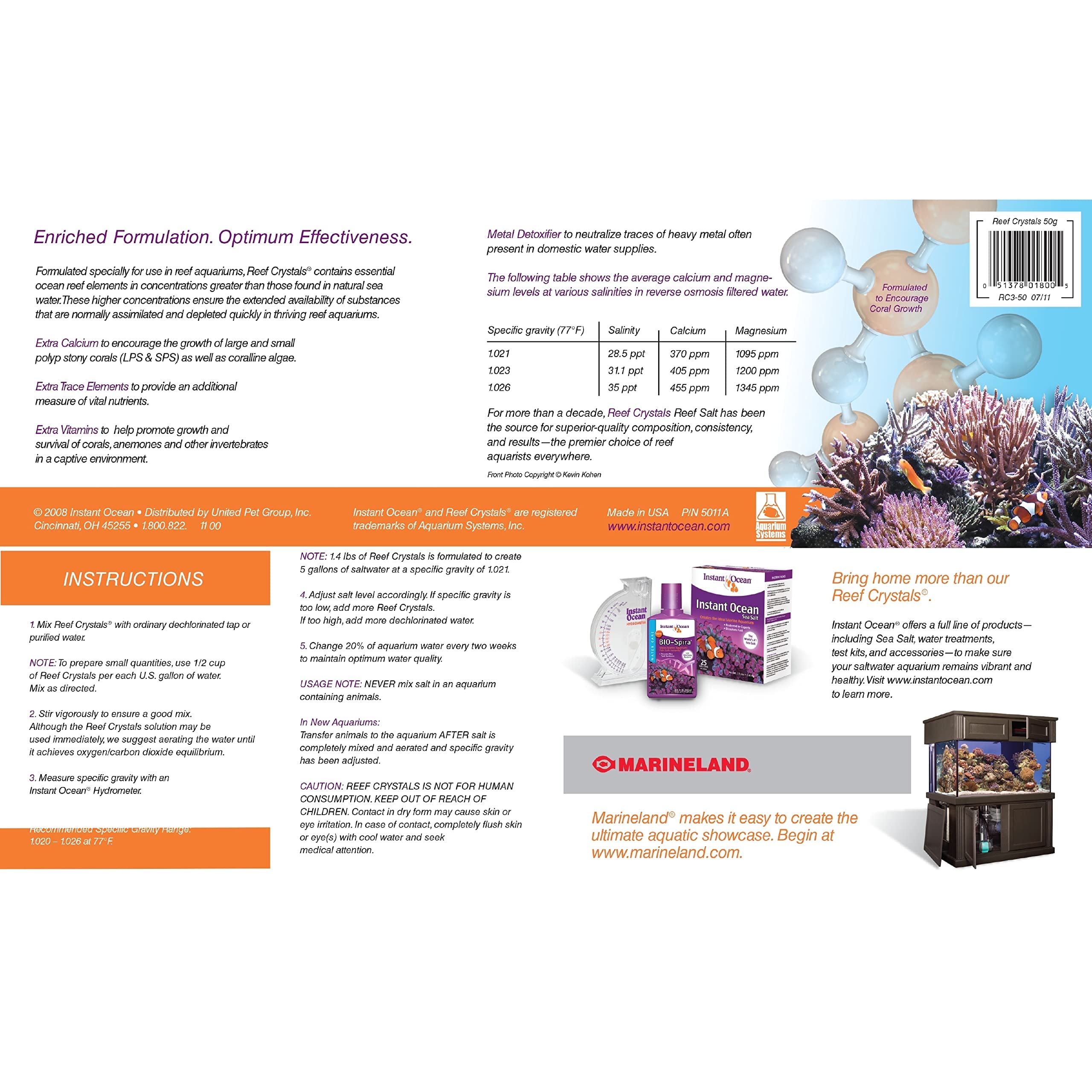 Instant Ocean Reef Crystals mixing in water supports calcium-rich conditions for coral growth