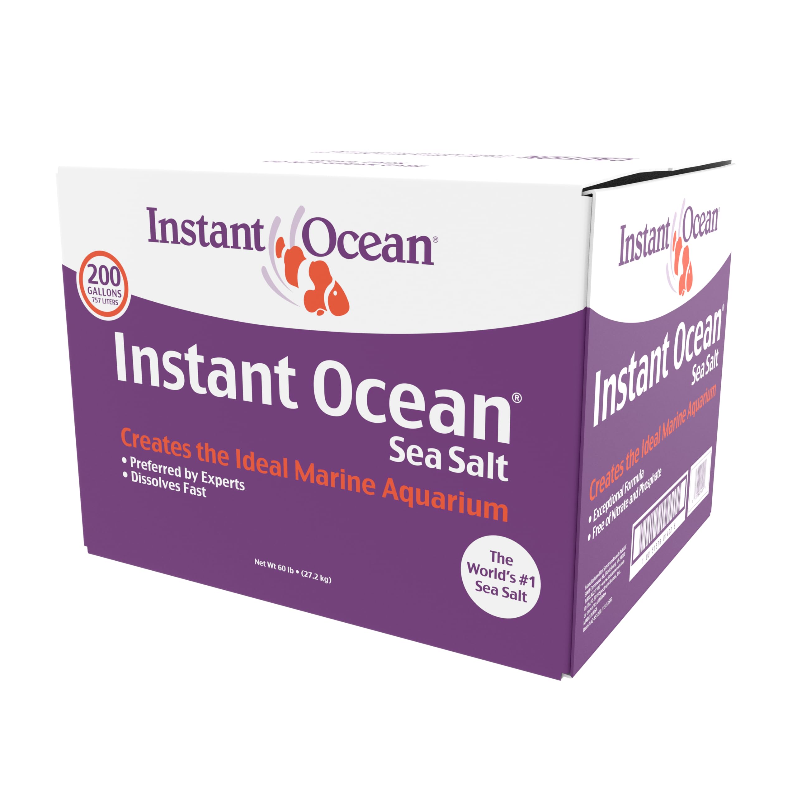 Instant Ocean sea salt dissolves quickly for rapid, clear water preparation.