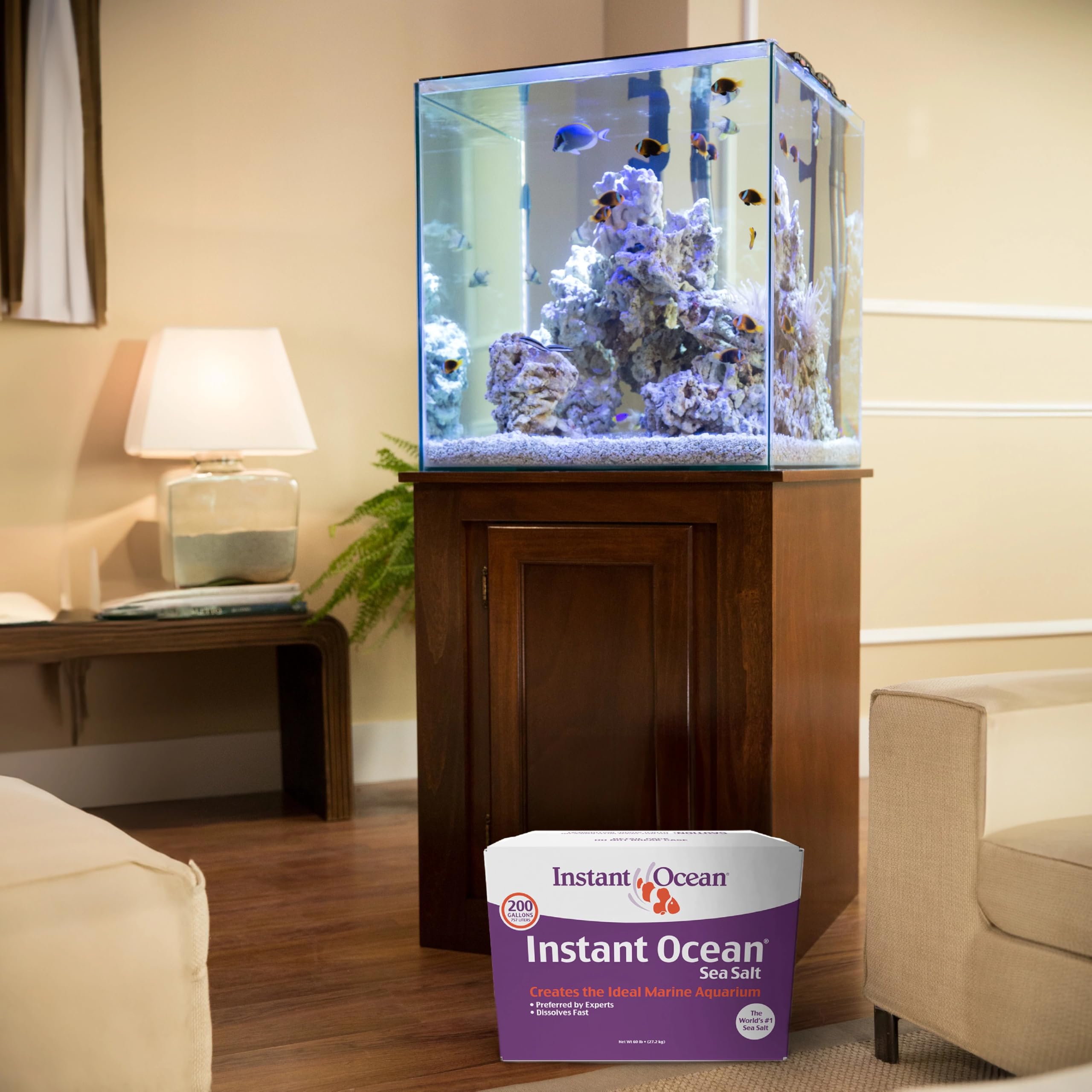 Water aeration with Instant Ocean supports oxygen balance in tanks.