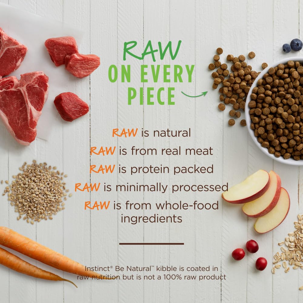 Instinct Be Natural kibble with grains and vegetables for balanced nourishment.