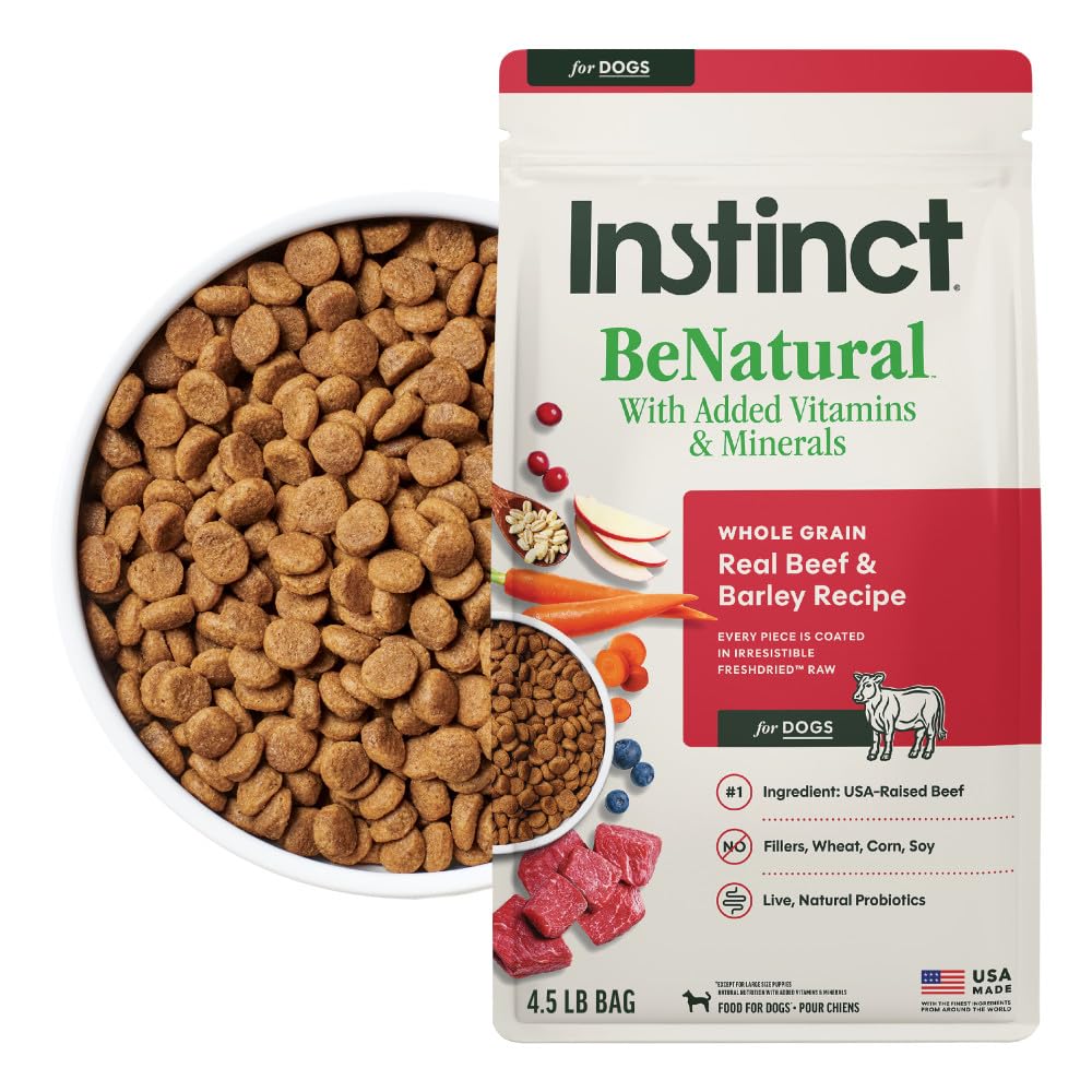 Instinct BeNatural beef-barley kibble for balanced nutrition and flavor