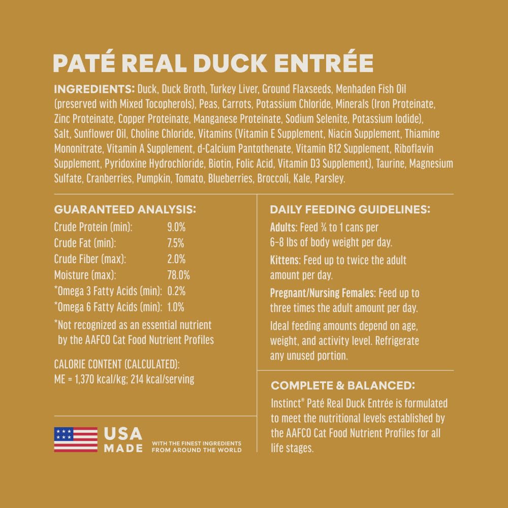 Instinct Duck Pate pack of cans—grain-free nutrition in 5.5 oz servings.