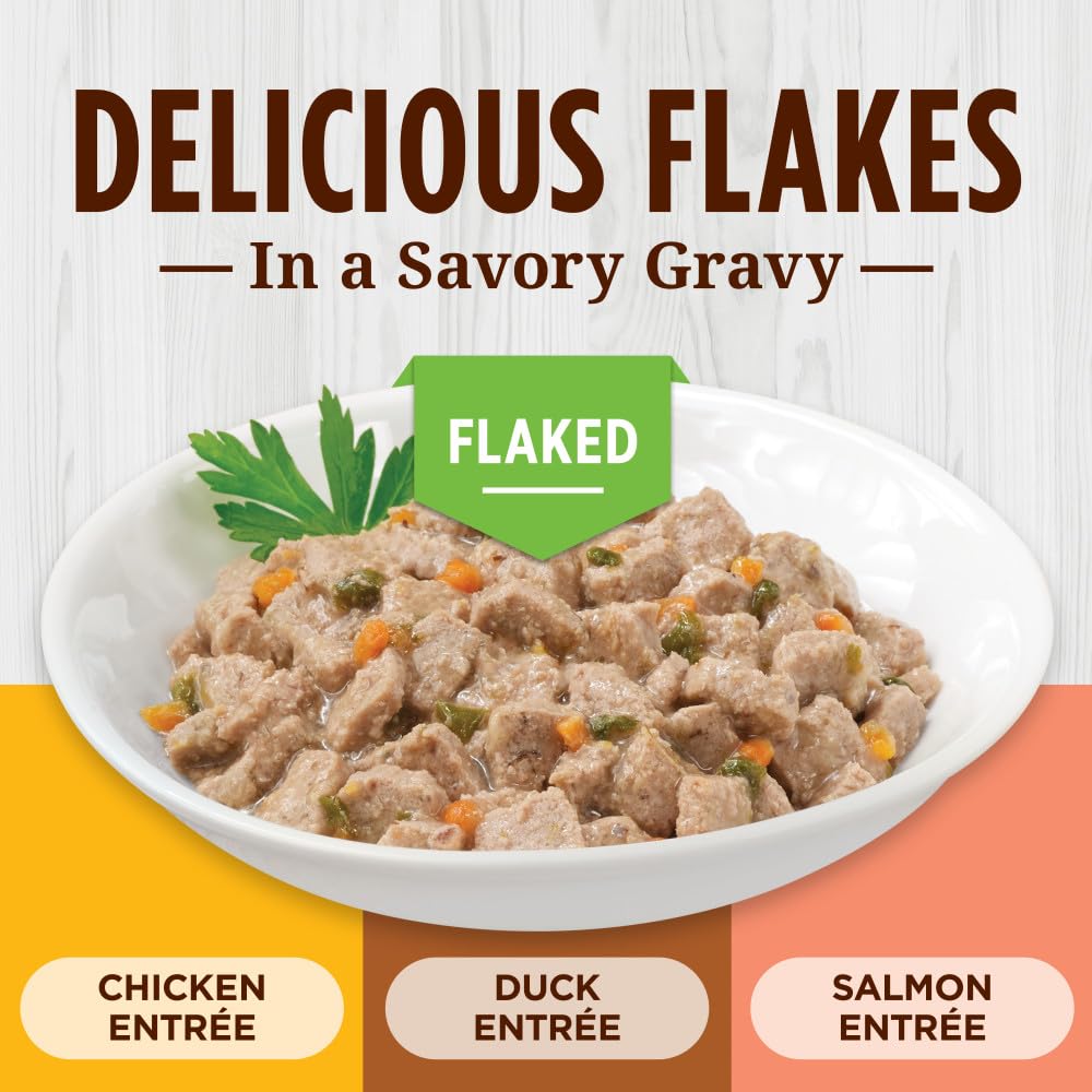 Cage-free chicken, duck, and salmon provide real protein in savory gravy.