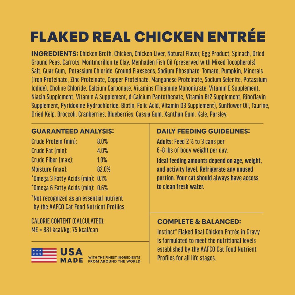 Instinct Flaked Entrée Chicken serving in bowl highlights moisture and palatability.