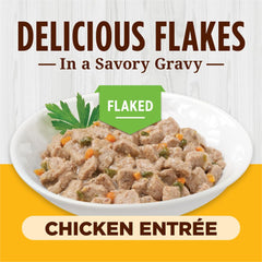 Instinct Flaked Entrée chicken flakes close-up highlights tender texture for picky cats.