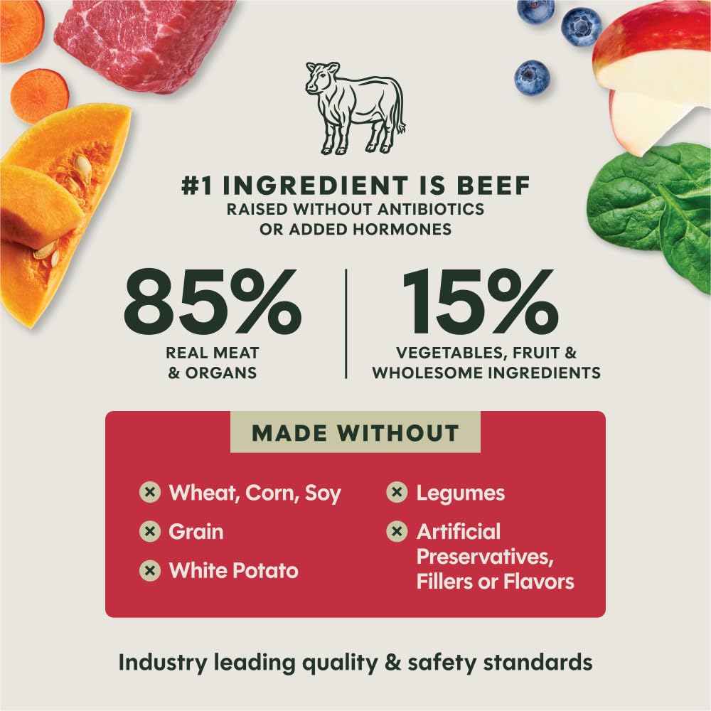 Instinct FreshDried ingredient chart emphasizes meat and vitamins for balanced nutrition