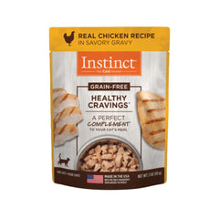 Instinct Healthy Cravings chicken pouch close-up showing grain-free protein