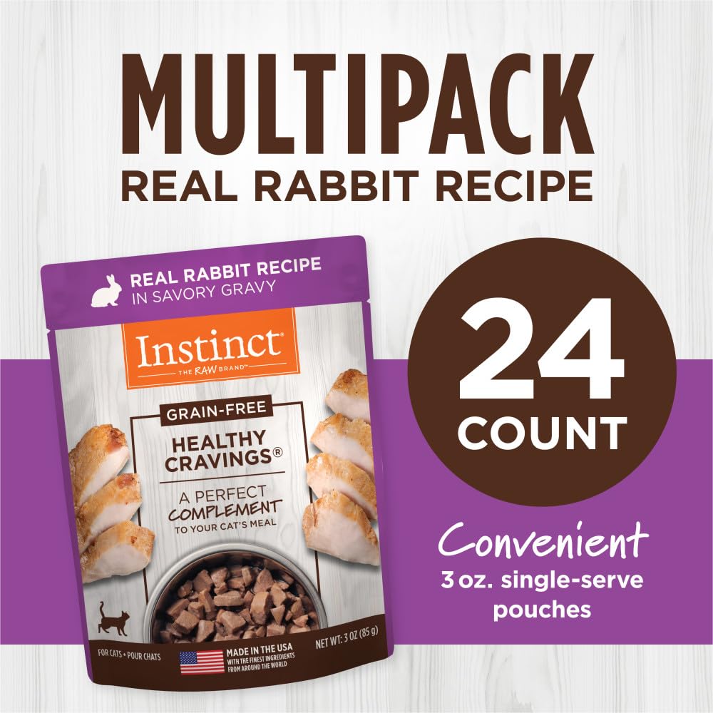 Instinct Healthy Cravings grain-free rabbit cat food image highlights real meat.