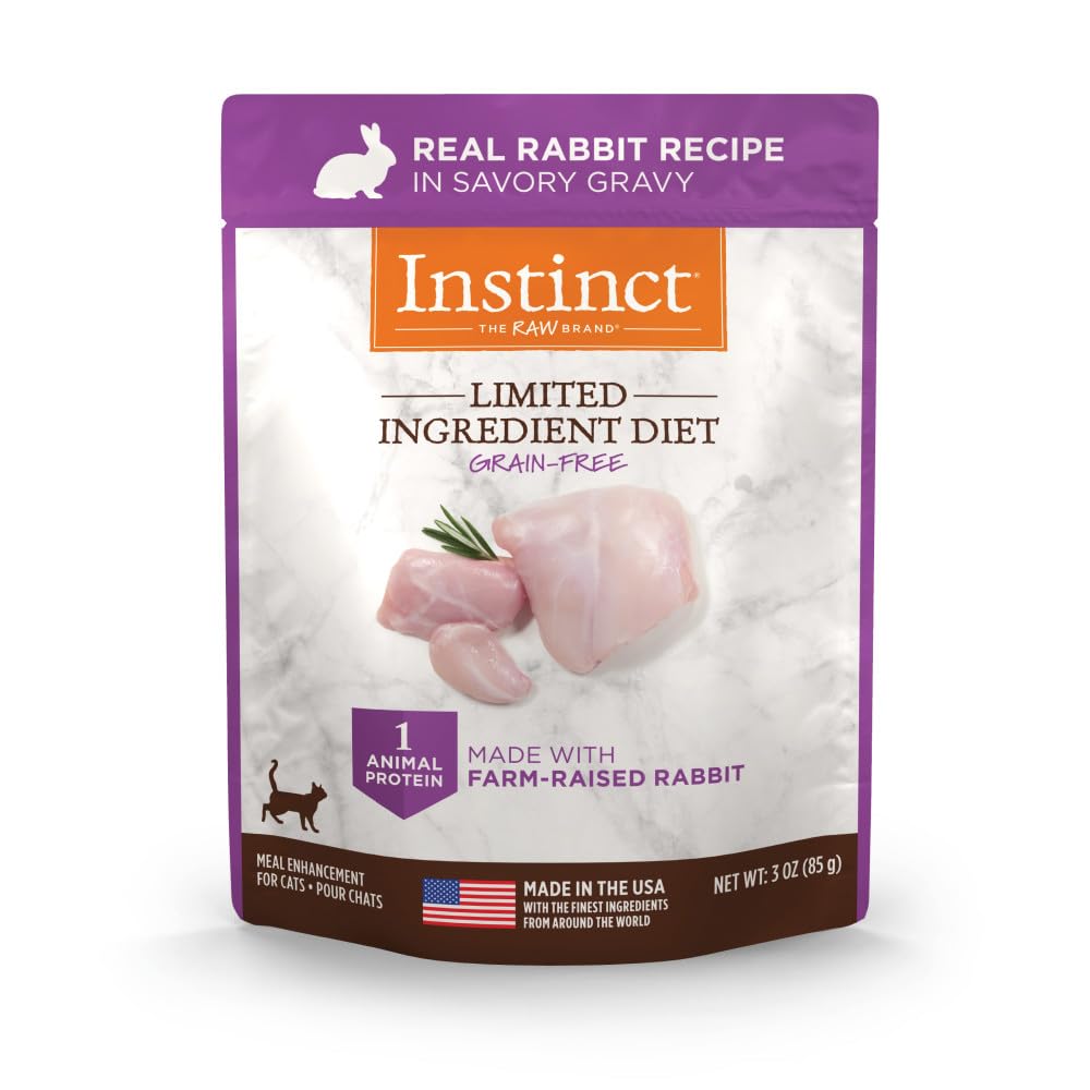 Instinct Limited Ingredient Diet Rabbit Topper in savory gravy enhances flavor and hydration at mealtime.