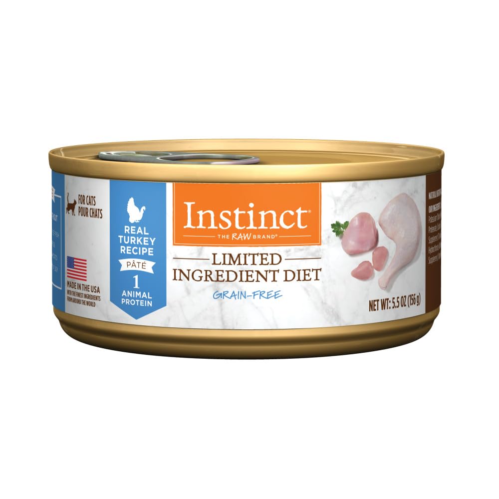 Instinct Limited Ingredient Turkey Pate can showing simple grain-free nutrition for sensitive cats.