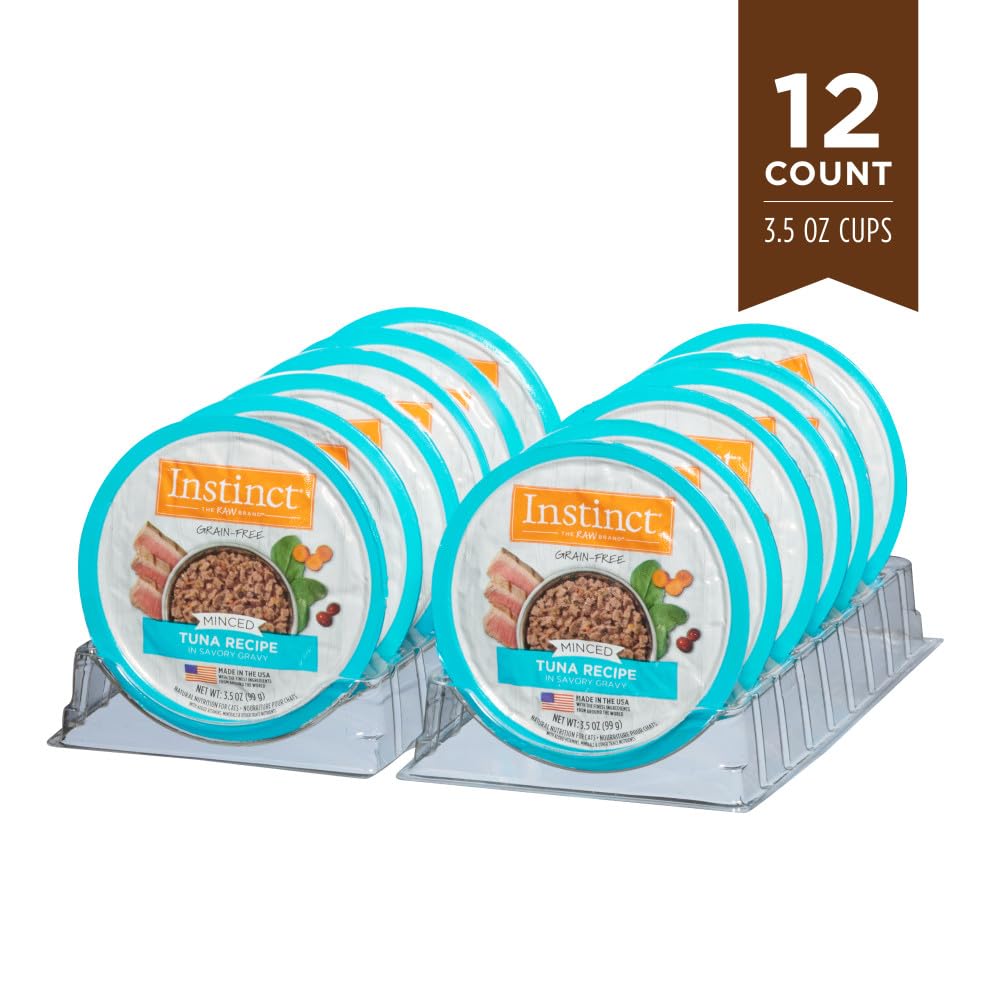 Instinct Original tuna cup produced in the USA with globally sourced ingredients.