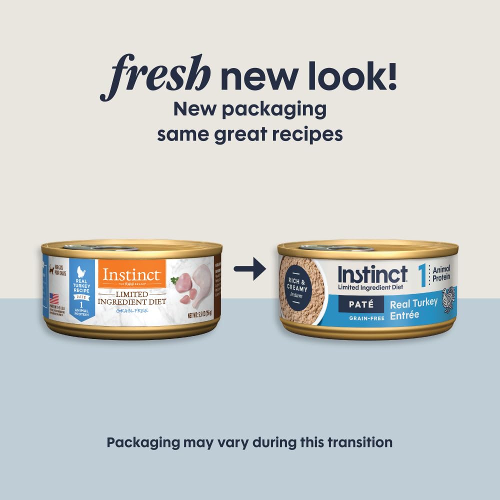 Instinct One Animal Protein One Vegetable pack highlights single-protein recipe for sensitive cats.