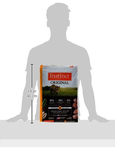 Instinct Original raw-coated kibble shown with grain-free formula for grain-sensitive cats.