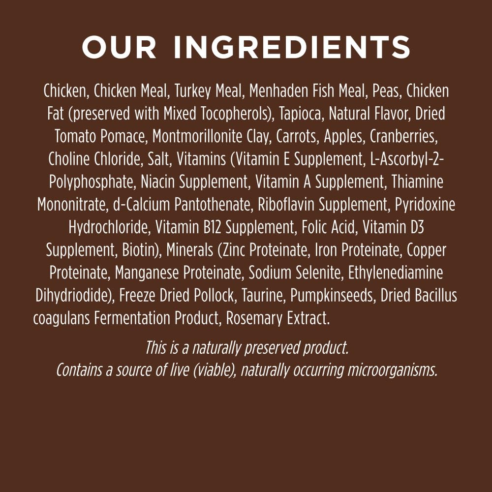 Label highlights grain-free formula and absence of artificial colors.