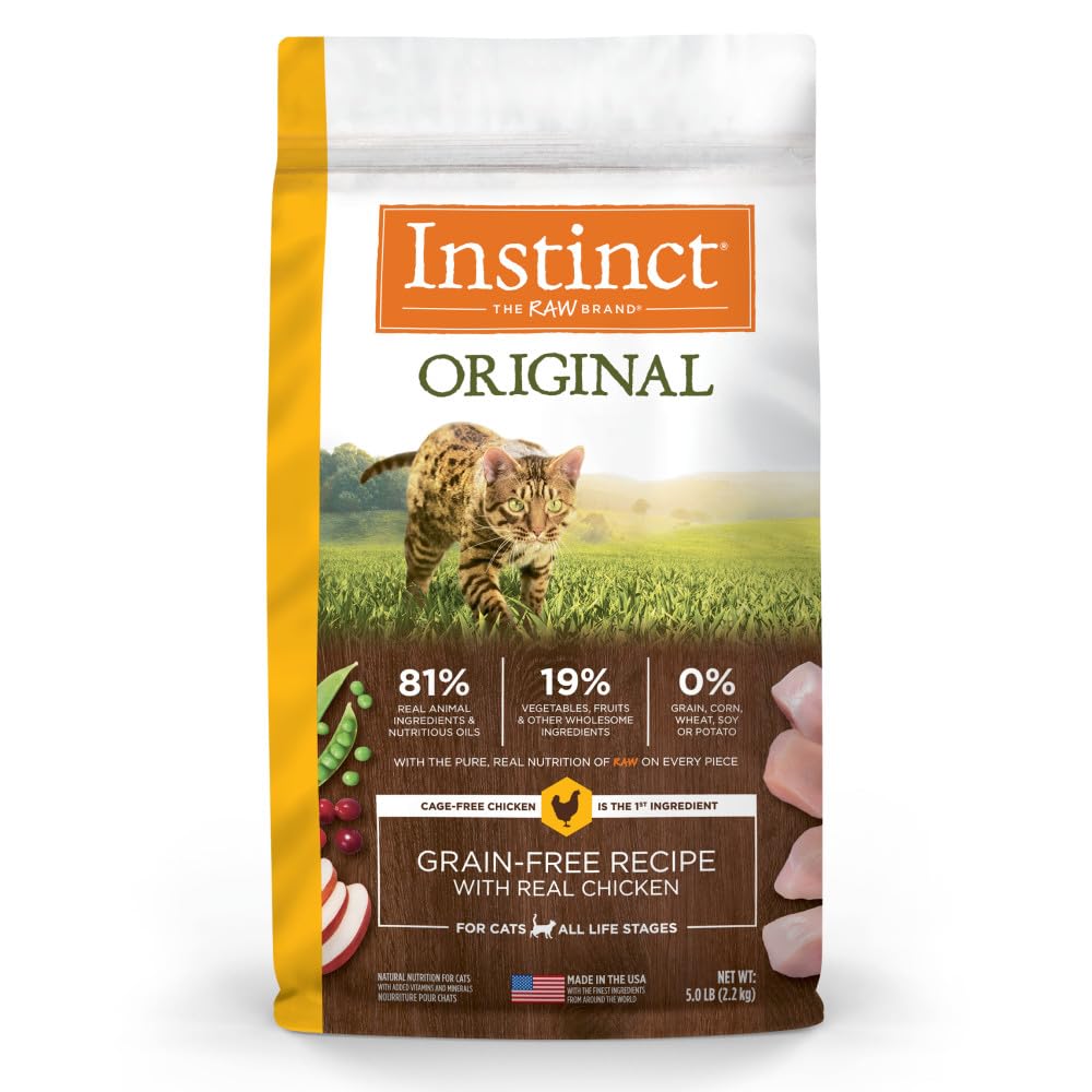 Instinct Original packaging highlights grain-free dry cat food for protein-focused meals.