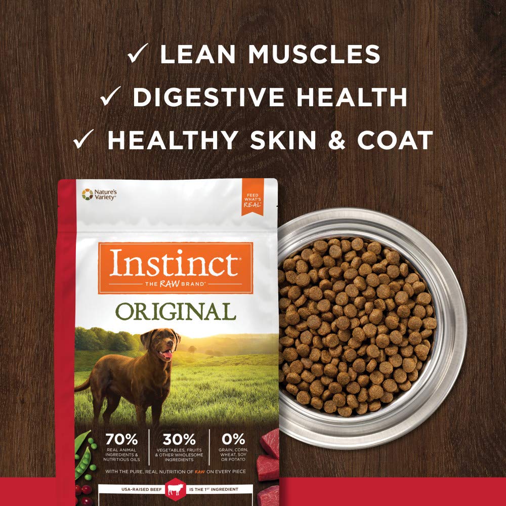 Full bag highlighting USA-sourced ingredients behind Instinct Original.