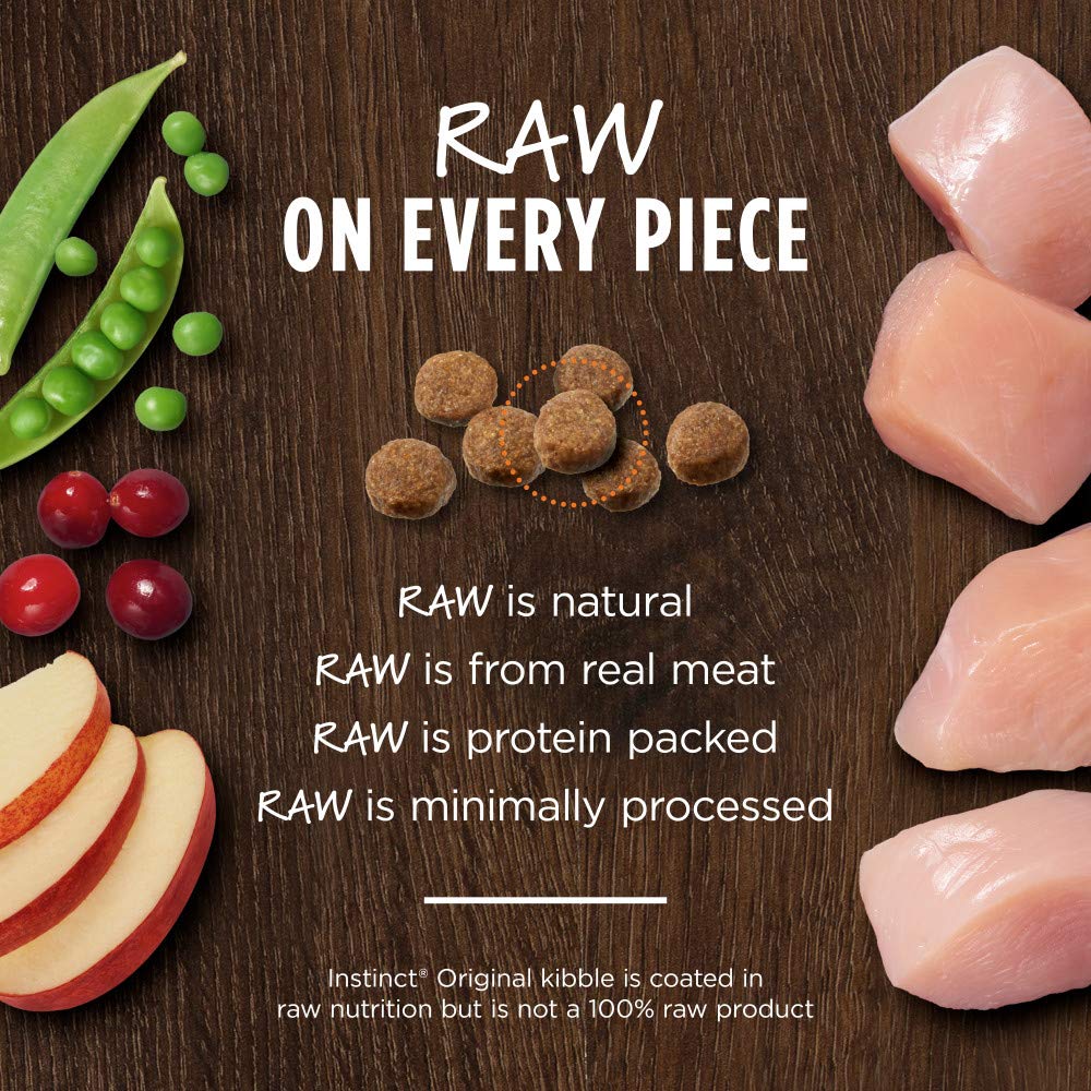 Instinct Original grain-free kibble with real ingredients and vegetables.