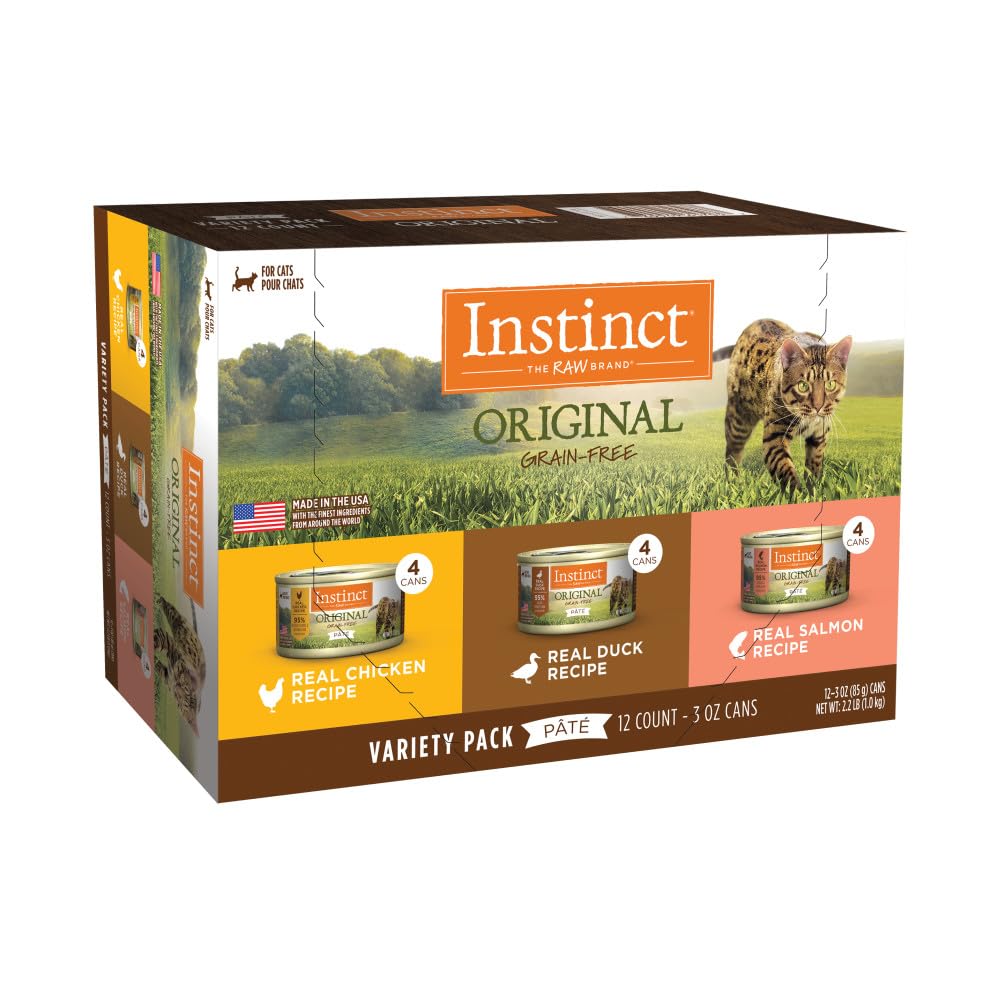 Instinct Original Grain Free Pate Chicken image showing high protein for active cats.