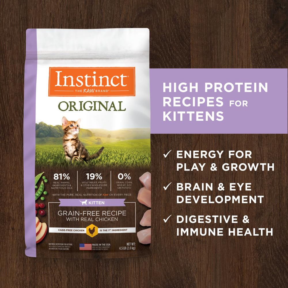 Instinct Original kitten protein-blend closeup underscores high animal ingredients