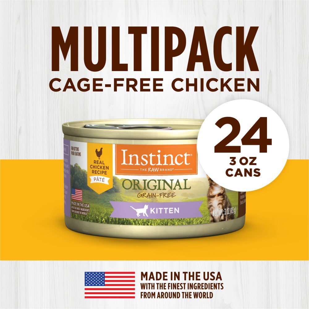 Instinct Original kitten wet food made in USA label close-up.