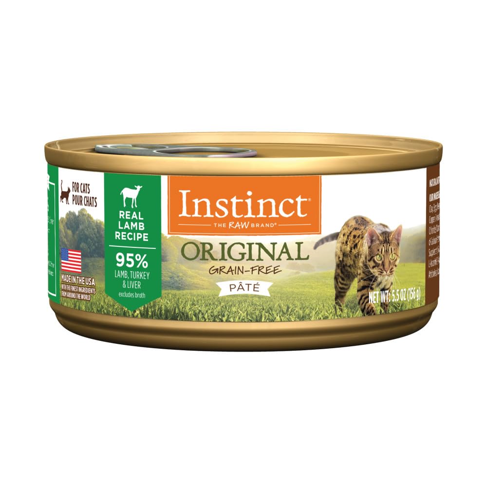 Instinct Original Lamb canned cat food 12-pack, 5.5 oz cans for grain-free meals.