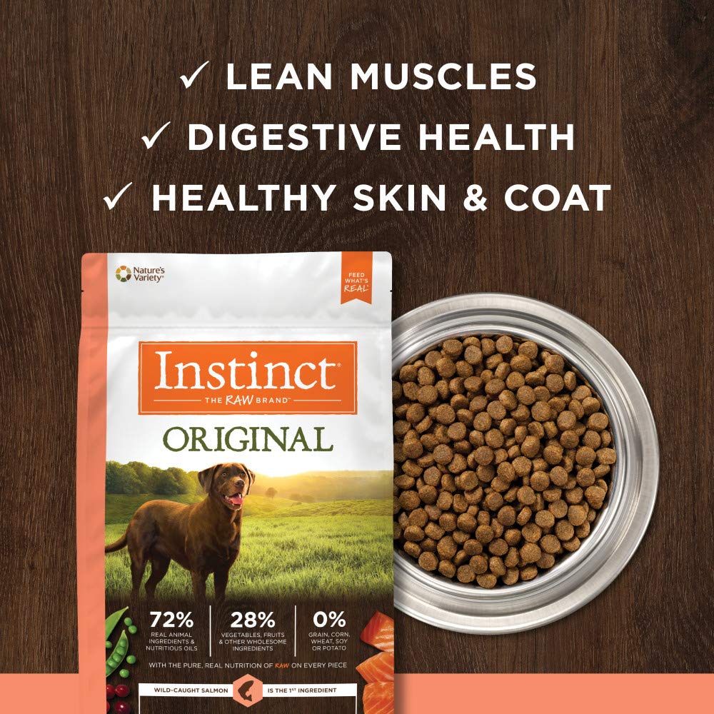 Graphic highlights live probiotics in Instinct Original for digestive health.
