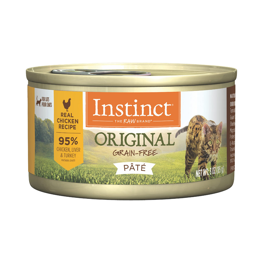 Instinct Original Pate real-chicken can close-up shows protein-rich formula.