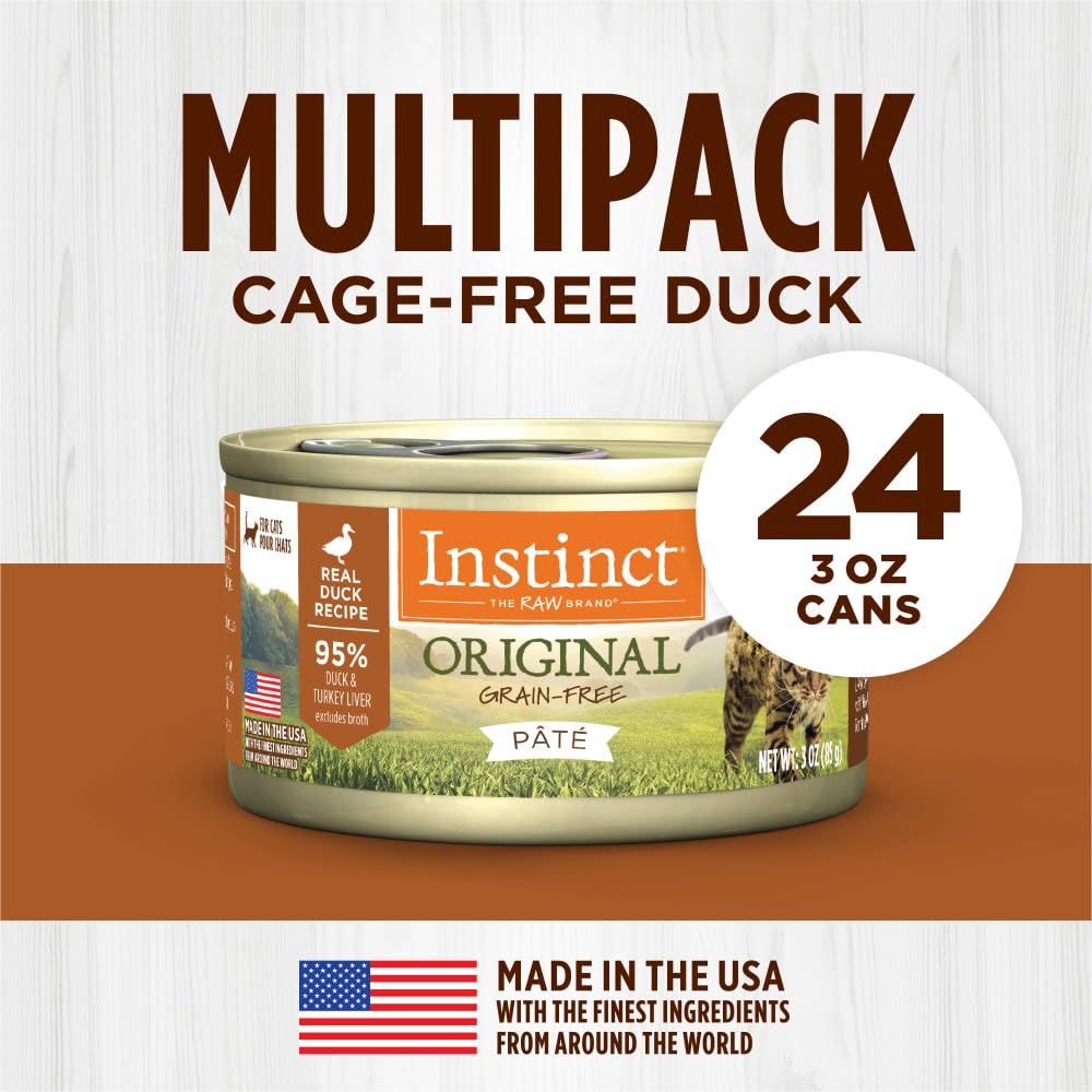 Instinct Original Pate Cat Food duck and turkey liver blend for protein-rich nutrition.