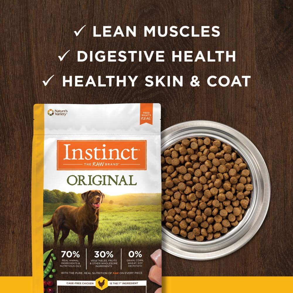 Instinct Original includes probiotics, omegas, and antioxidants for digestion and skin health.