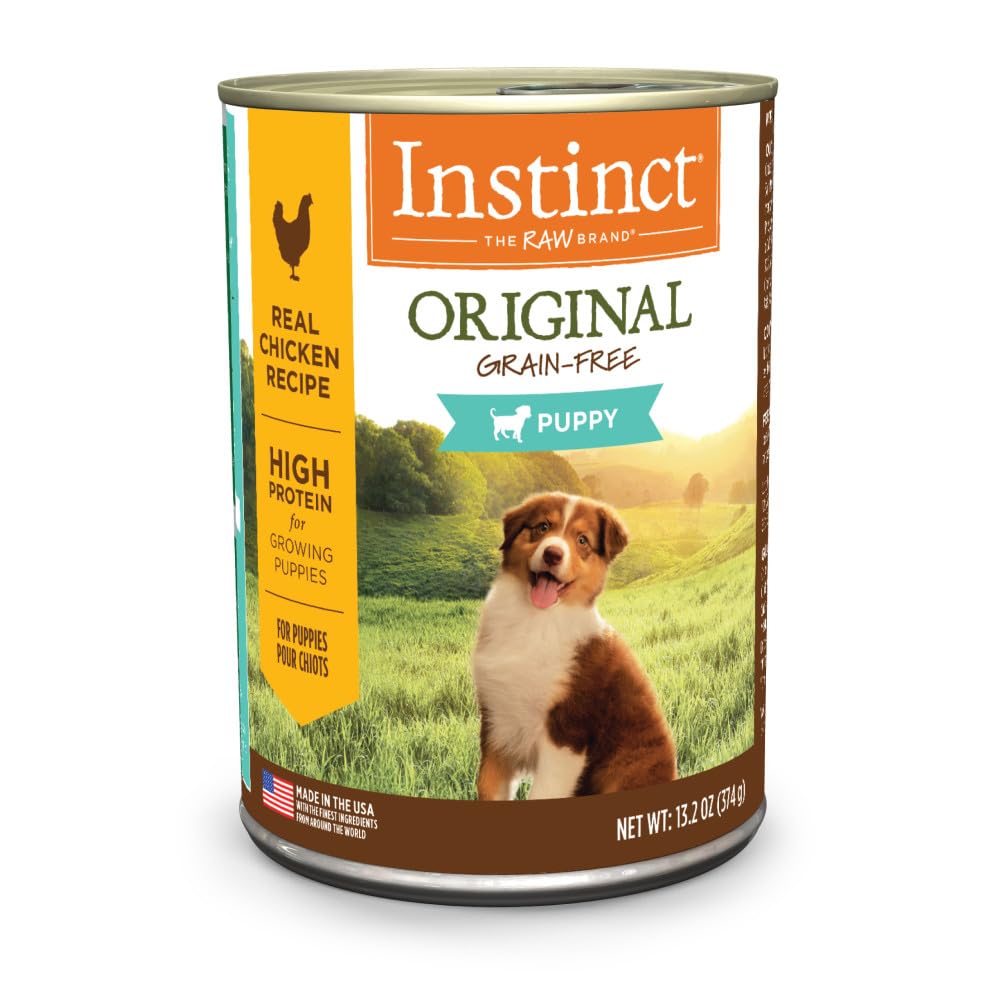 Instinct Original Puppy wet food with real chicken chunks to support active puppies.