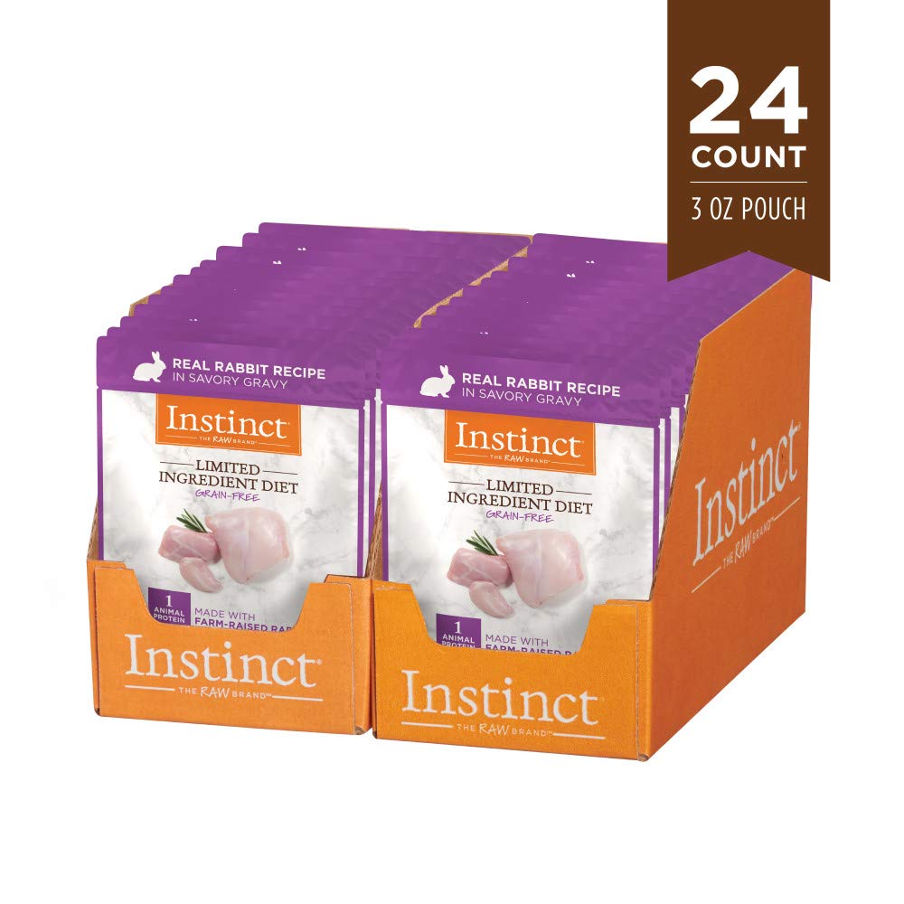 Instinct Rabbit meat in gravy provides a textured topping to mix with dry food.