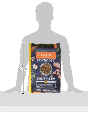 Instinct Raw Boost features soft freeze-dried chicken pieces blended with kibble for flavor.