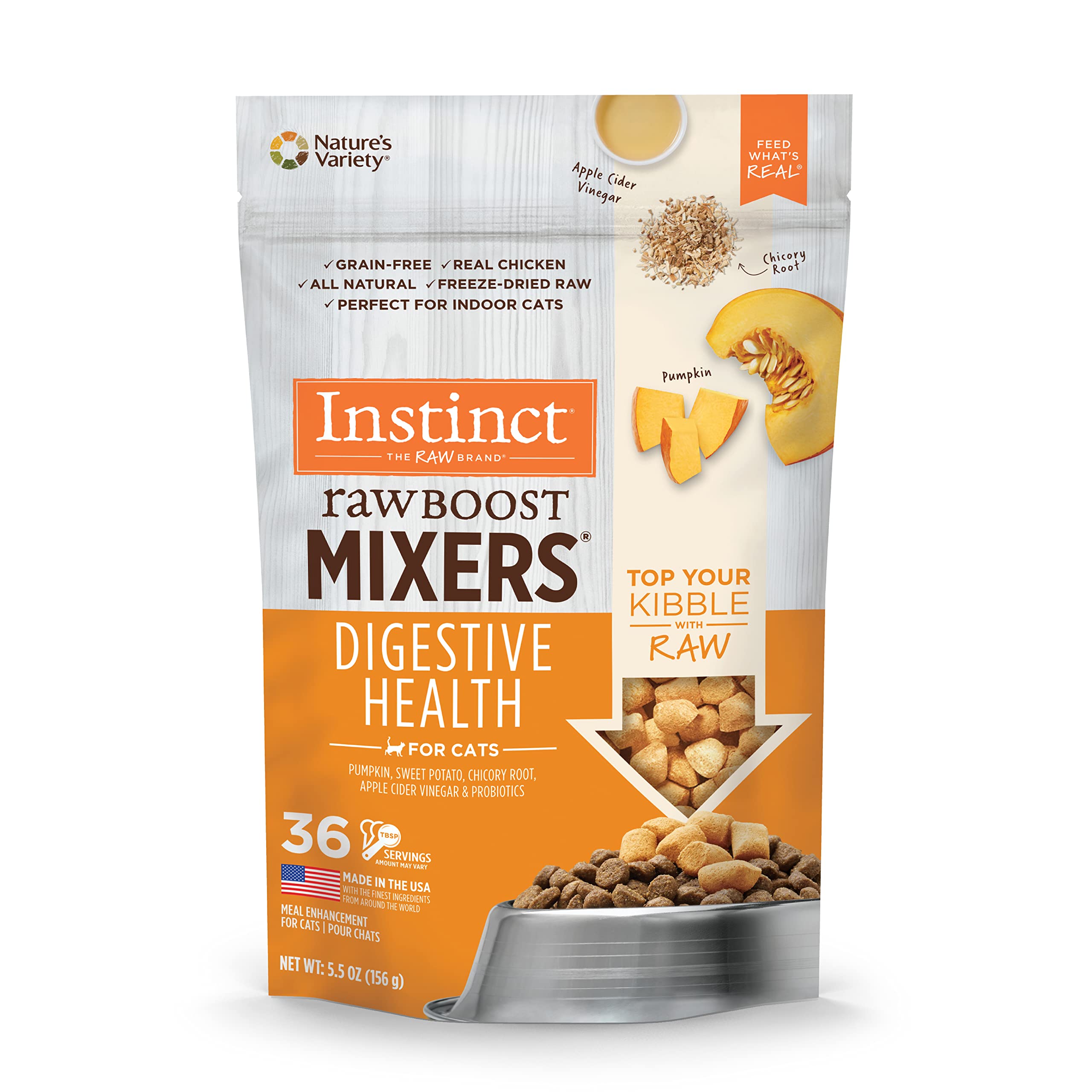 Instinct Raw Boost Mixers chicken toppers served in a bowl for digestive balance