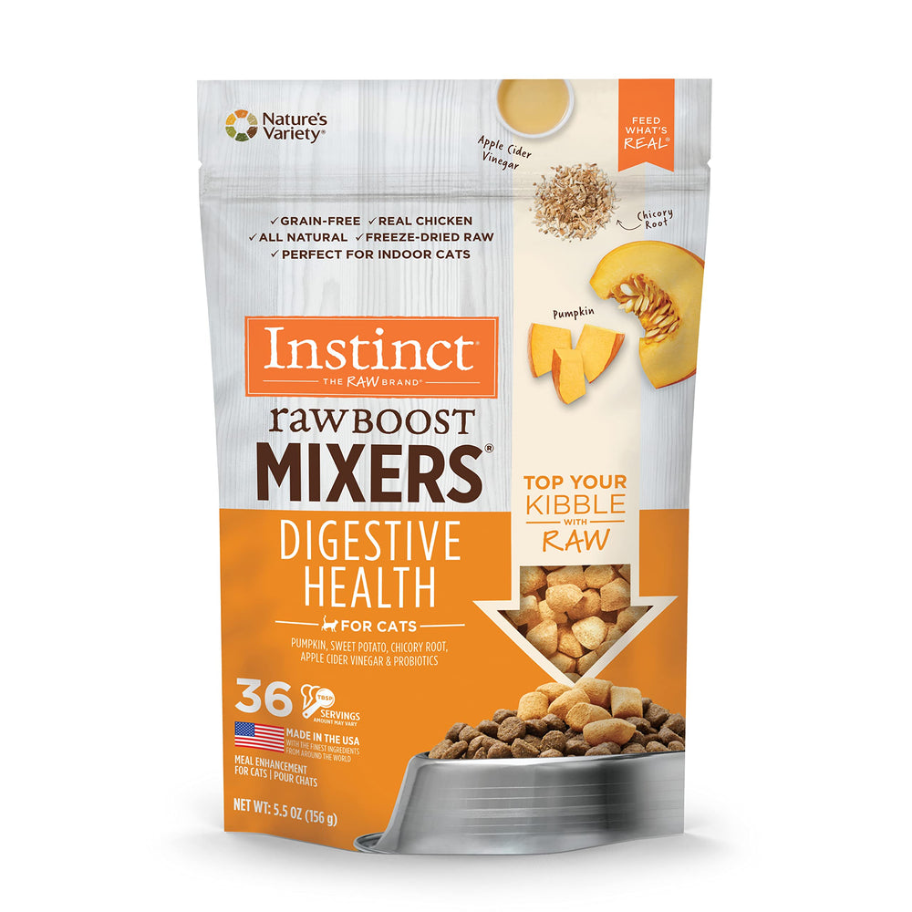 Instinct Raw Boost Mixers chicken toppers served in a bowl for digestive balance